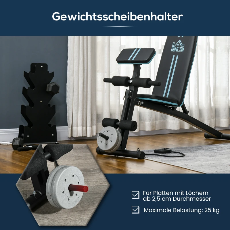 HOMCOM Halterbank, Opvouwbare Trainingsbank met 7-voudig verstelbare Rugleuning, Fitnessbank tot 120 kg belastbaar, Blauw