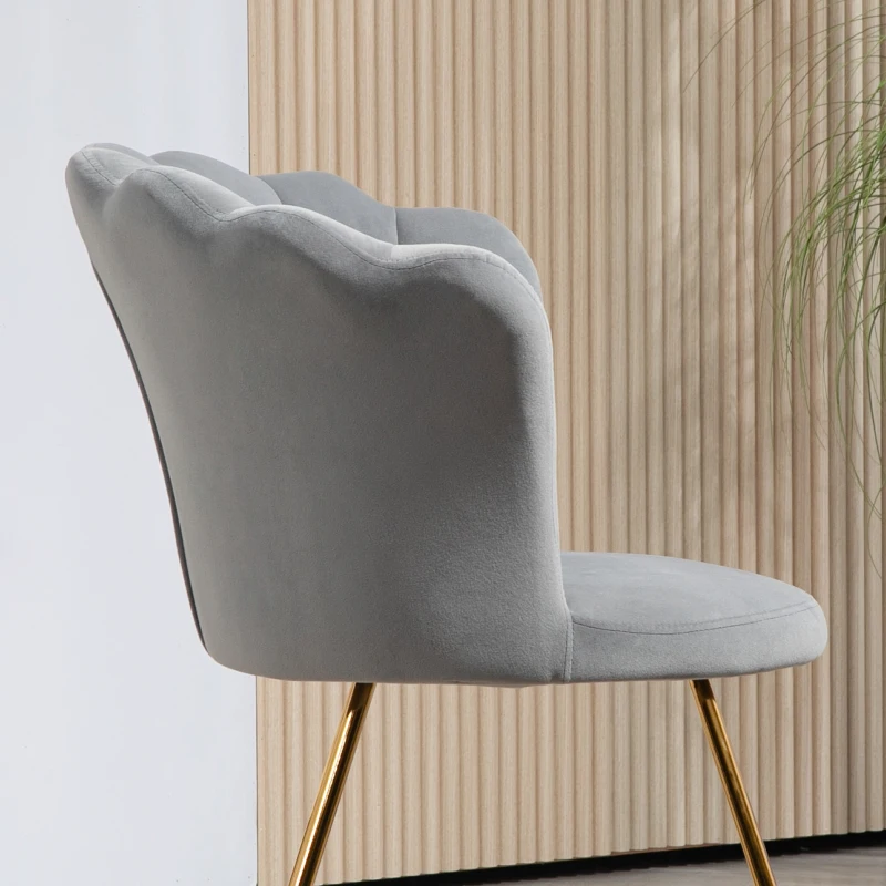 HOMCOM Fauteuil coquillage chaise coiffeuse fauteuil en velours fauteuil de salon avec pieds en acier 69 x 64 x 80 cm gris