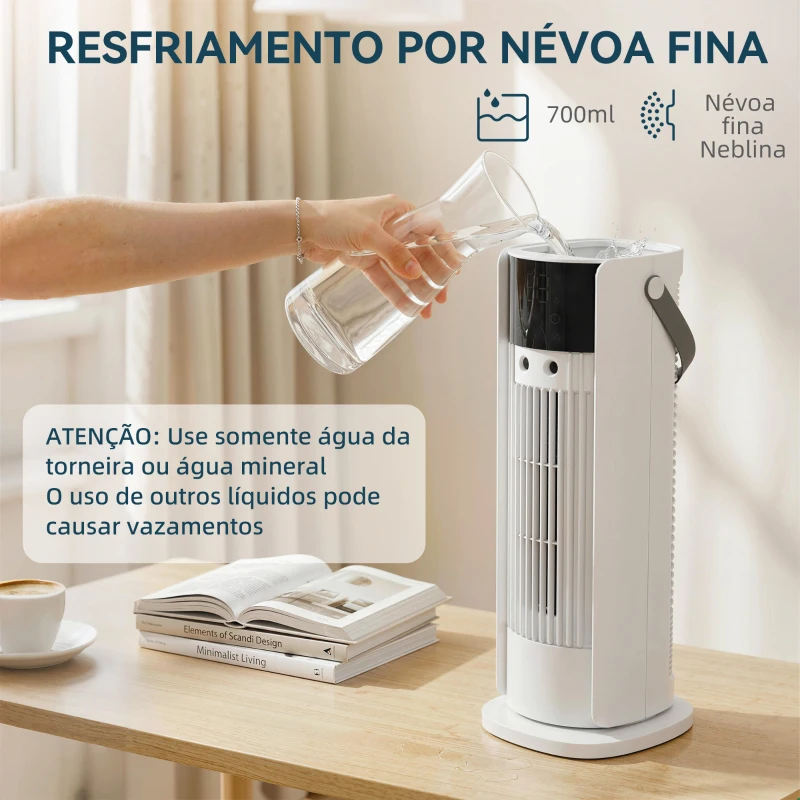 HOMCOM Ventoinha de Mesa com Névoa Luz RGB 3 Velocidades Oscilação de 90° Temporizador de 10H Controlo Remoto Branco