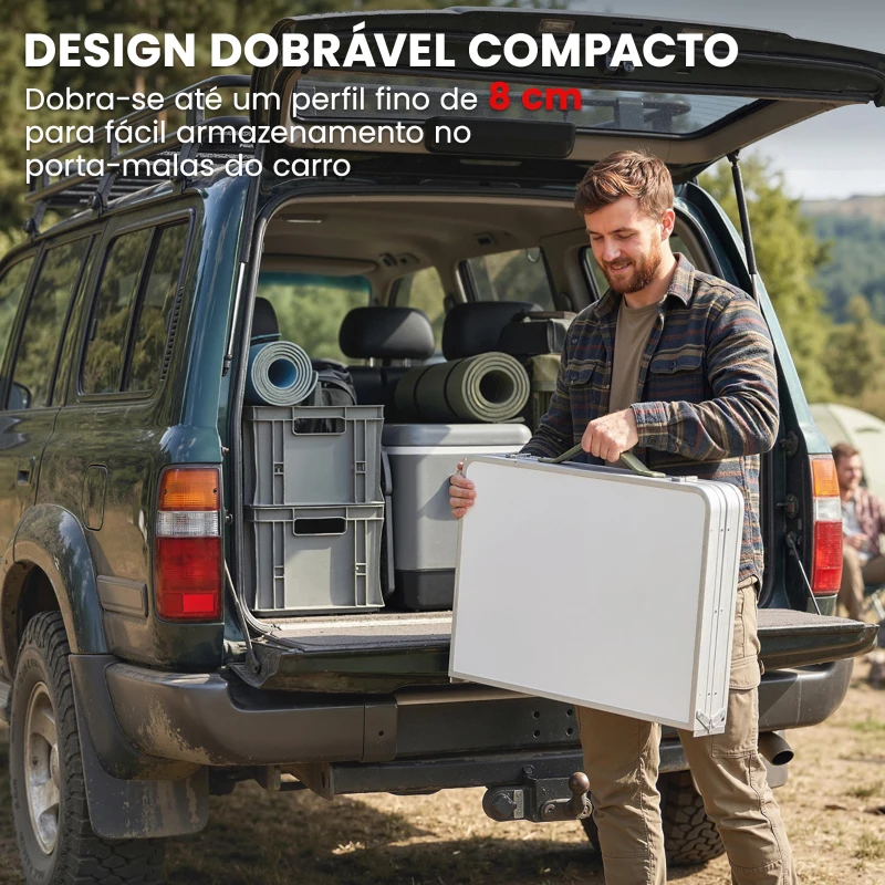 Outsunny Mesa de Campismo Dobrável com Armário de Tecido Oxford Estrutura de Alumínio 120x47x70 cm Prata