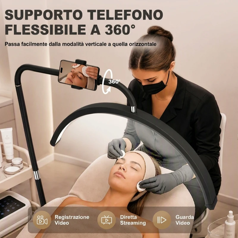 HOMCOM Lampada da Terra LED con Testa a Mezza Luna, Altezza e Temperatura Colore Regolabili, Telecomando, Nero