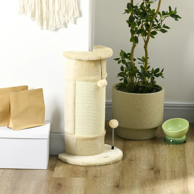 PawHut Albero Tiragraffi per Gatti fino 5kg con 2 Palline in Sisal e Peluche, 34x25.5x58cm, Beige