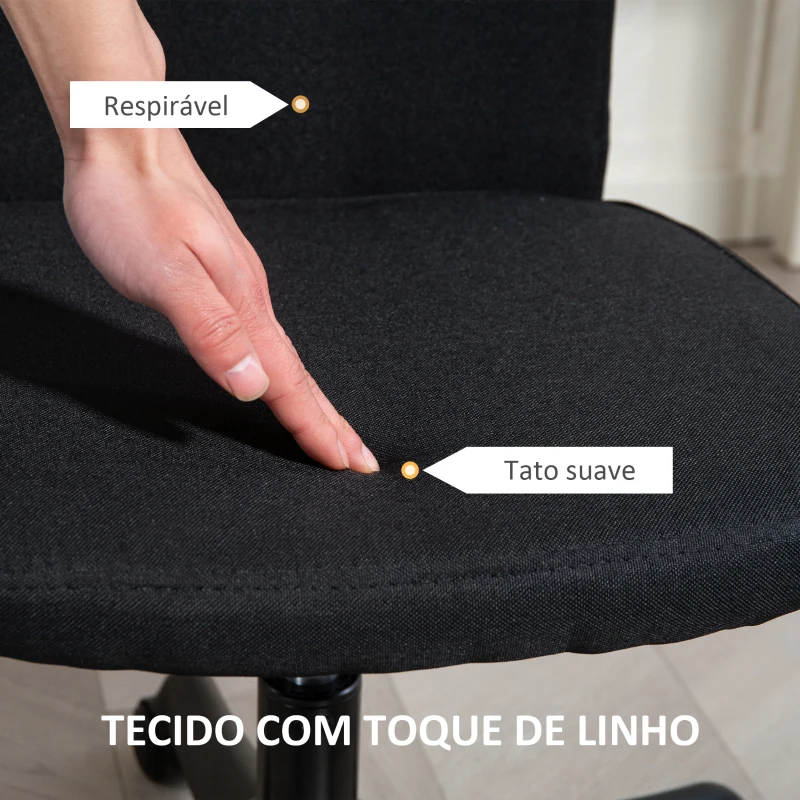 HOMCOM Cadeira de Escritório sem Apoio para os Braços Estofada em Linho Sintético com Altura Ajustável 53x43x85-93 cm Preto
