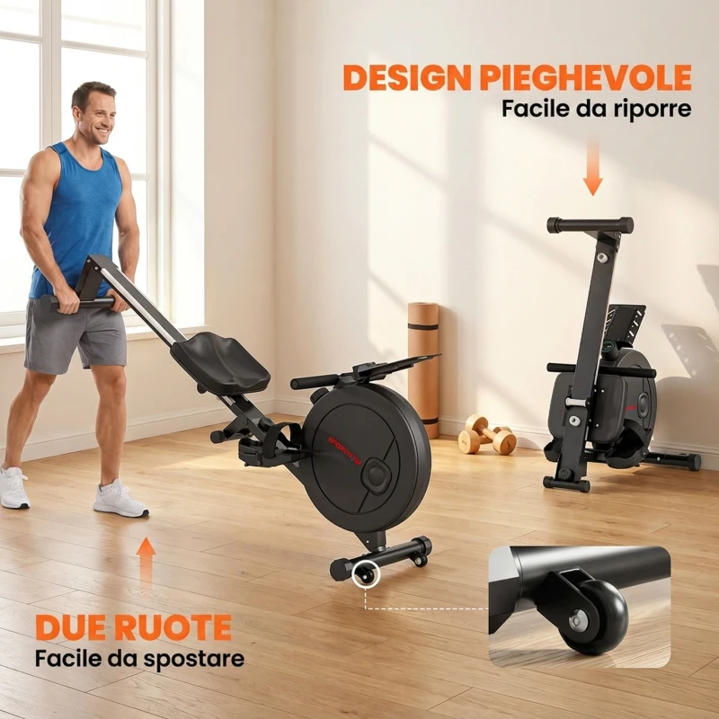 SPORTNOW Vogatore Magnetico Pieghevole con 16 Livelli di Resistenza, Nero