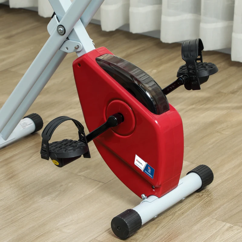 Vélo d'appartement pliable- Collaboration Aosom.fr x FFHandball - 8 niveaux de résistance, dossier selle réglable, rouge