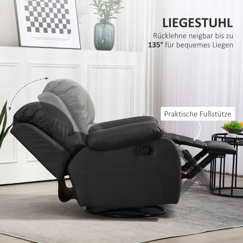 HOMCOM Relaxstoel, Verstelbare Leuning & Voetsteun, Draaibaar, tot 150 kg, Stalen Frame, 93x100x98cm, Zwart(m-4)