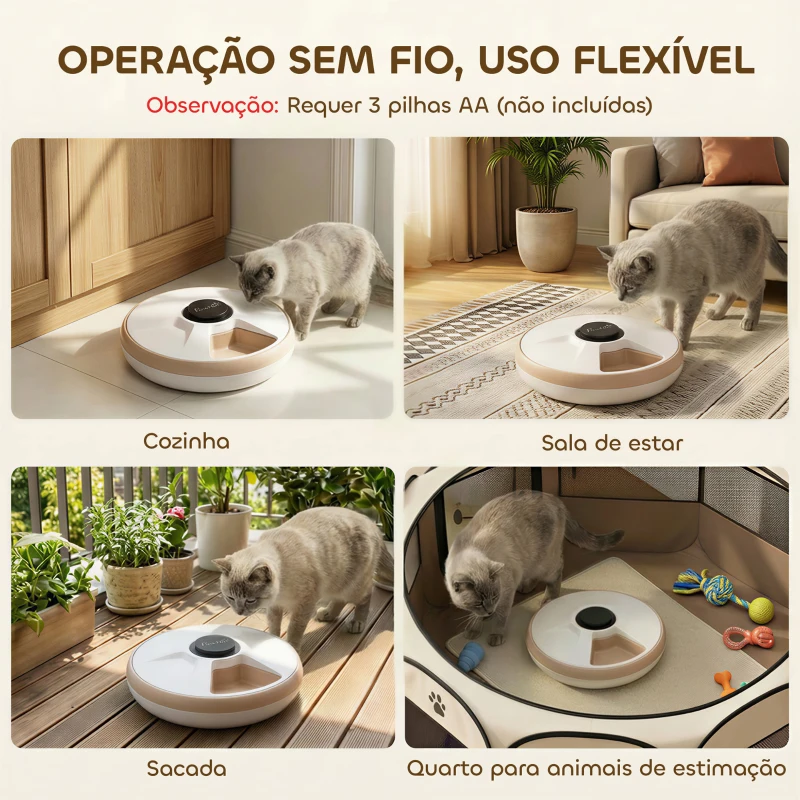 PawHut Alimentador Automático para Gatos e Cães com Pacote de Gelo Temporizador Programável 6 Bandejas Ecrã LED
