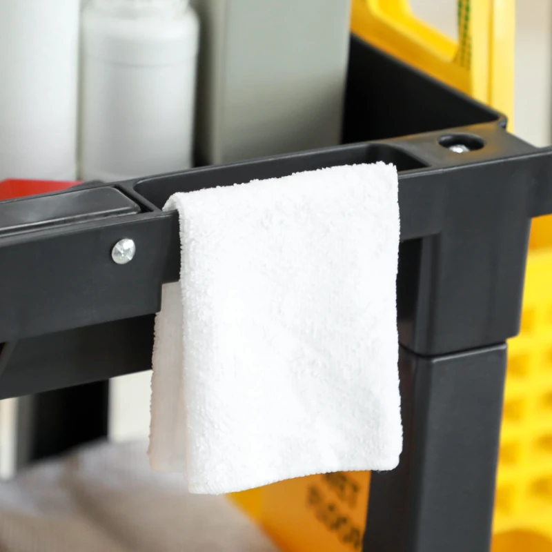 HOMCOM Carro de Limpeza com Bolsa Carrinho de Limpeza com Rodas e 3 Prateleiras 121x50,5x96,5 cm Preto e Amarelo