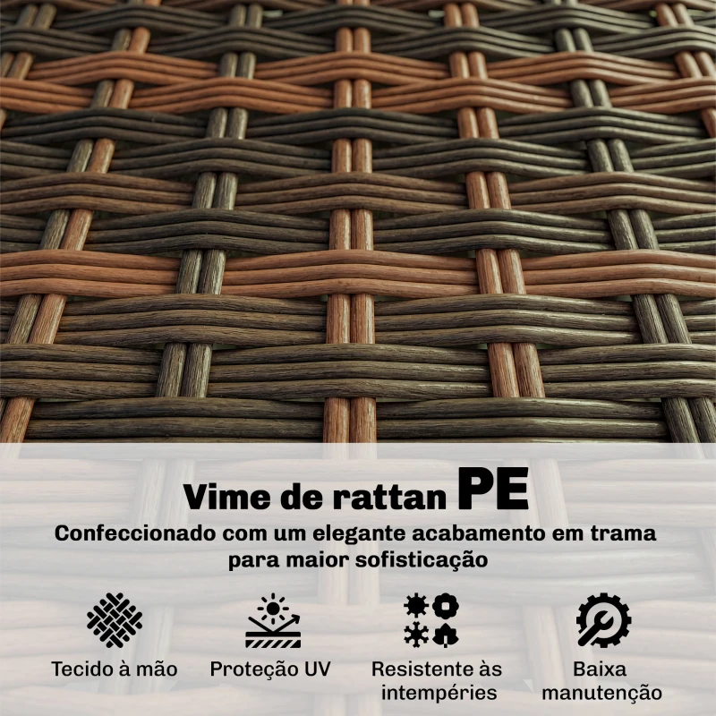 Outsunny Conjunto de Jardim em Vime de 5 Peças Inclui Almofadas 2 Poltronas de Canto Poltrona sem Braços Apoia-Pés e Mesa de Centro Cáqui