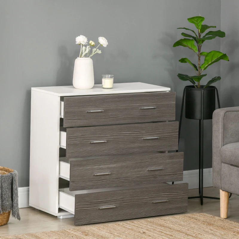 HOMCOM Cómoda com 4 Gavetas Moderna para Dormitório Corredor Sala de Estar 76x35x72 cm Cinzento e Branco