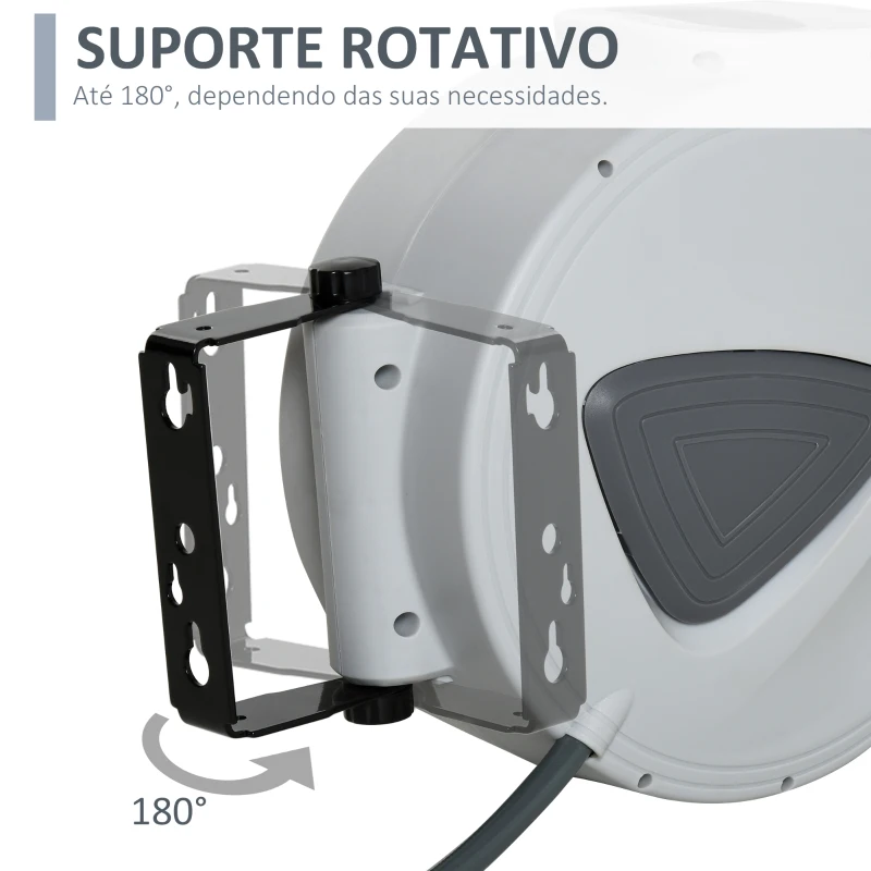 DURHAND Carrete de Mangueira de Ar Comprimido Automático de 10 m Conector de 1/4'' BSP Suporte Giratório 180° para Parede Cinzento