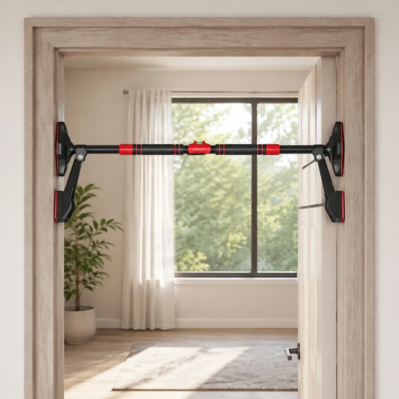 SPORTNOW Barre de traction réglable de 80 à 110 cm, barre de porte niveau intégré, structure triangulaire, jusqu'à 225 kg, noir