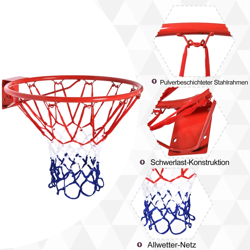HOMCOM basketbalring met net, basketbalnet, stalen buis + nylon, rood + blauw + wit, ø45 cm net basketbalnet stalen buis + nylon rood + blauw + wit | Aosom.nl
