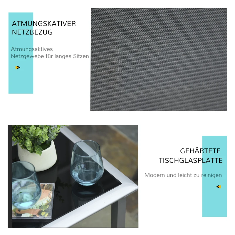 Outsunny Driedelig Ligstoel met tafel zitgroep voor in de tuin mesh metaal grijs