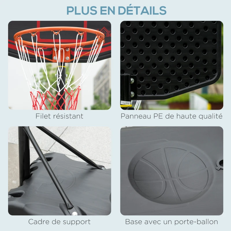 HOMCOM Panier de basket extérieur avec poteau panneau, base de lestage sur roulettes hauteur réglable 2,1-2,6 m (panier)