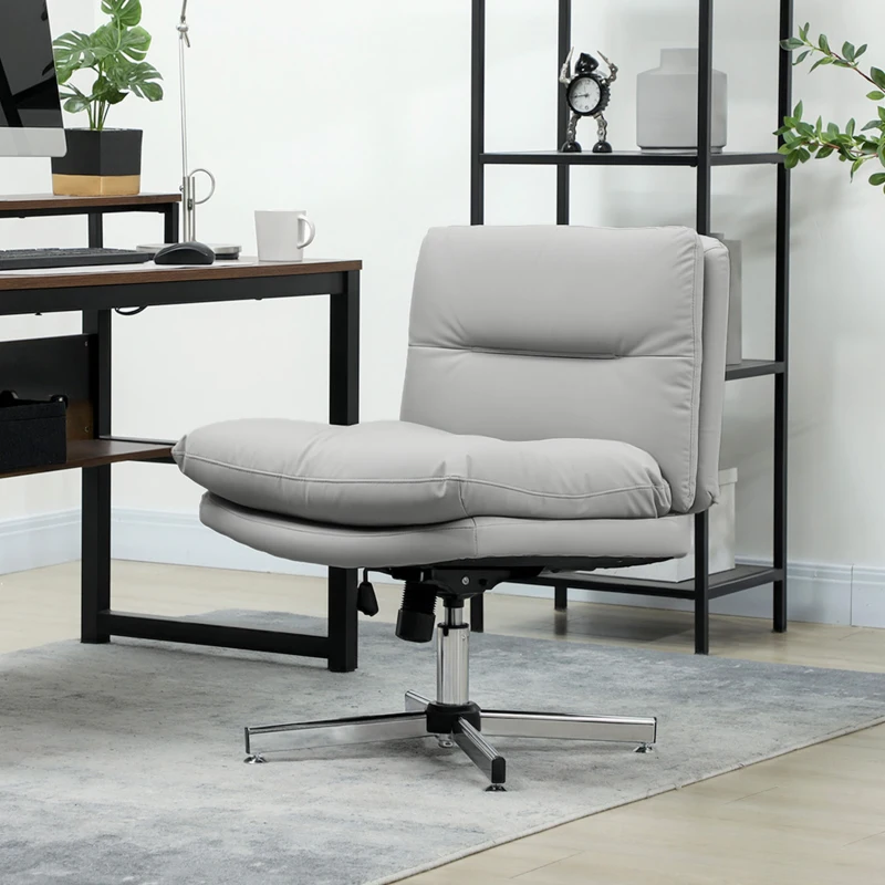 HOMCOM Cadeira de Escritório com Altura Ajustável Função Basculante Base Cruzada e Assento Amplo Cadeira para Estúdio 65x65x84-94 cm Cinza Claro