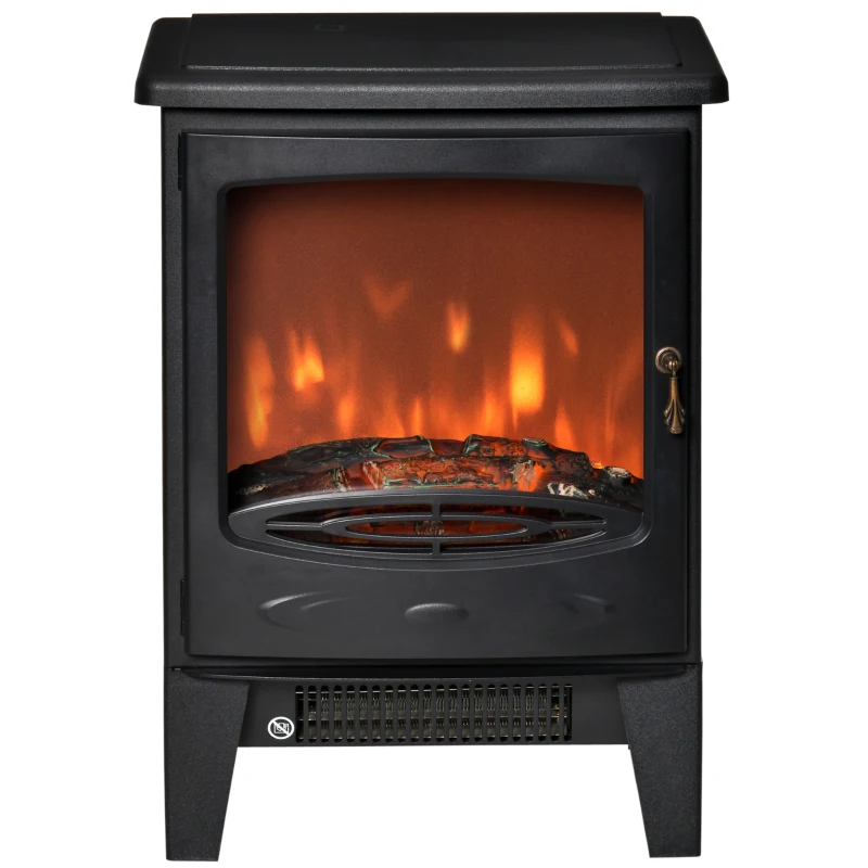 HOMCOM Camino Elettrico da Terra con Effetto Fiamma, Temperatura Regolabile 900W-1800W, Protezione da Surriscaldamento, Copertura 15-20m², 39x26x54.8cm, Nero