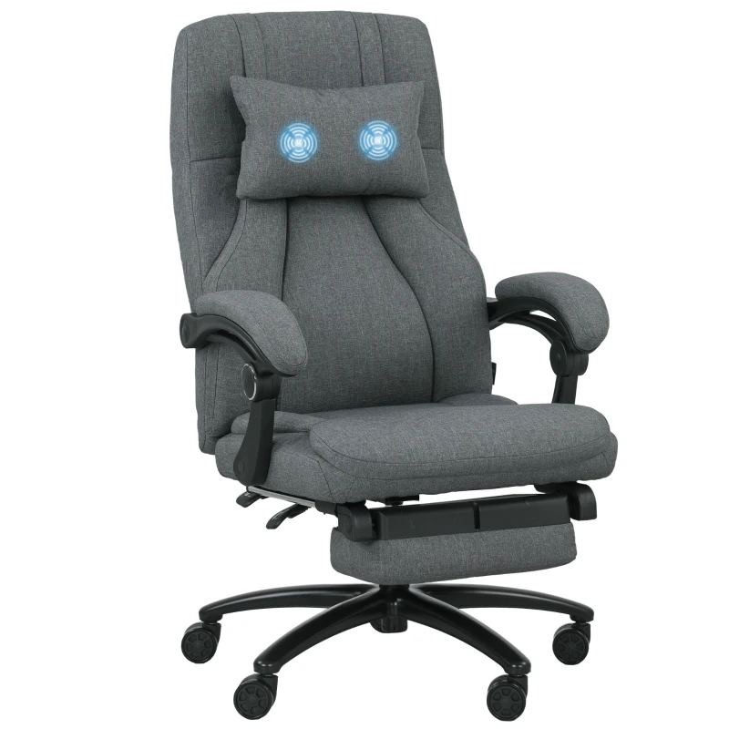 Vinsetto Massagewerkstoel, USB-aansluiting, draaibare wielen, Donkergrijs(m-11)
