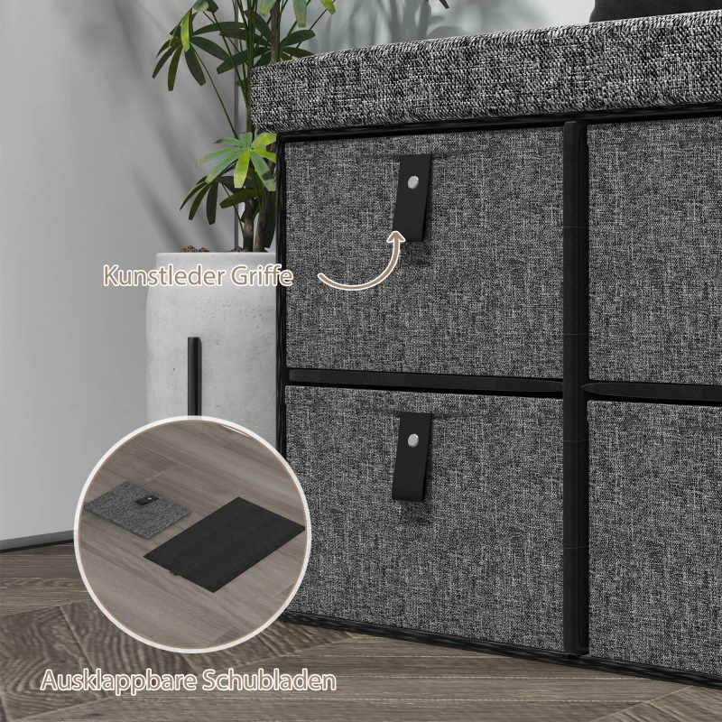 HOMCOM Gepolsterte Schuhbank, 6 Schuhfächer, MDF-Rahmen, Leinenoptik, Grau