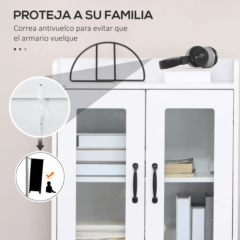 HOMCOM Vitrina de Salón Estantería Librería con Puertas de Vidrio Estante Ajustable Bisagras de Cierre Suave 60x30x116cm Blanco