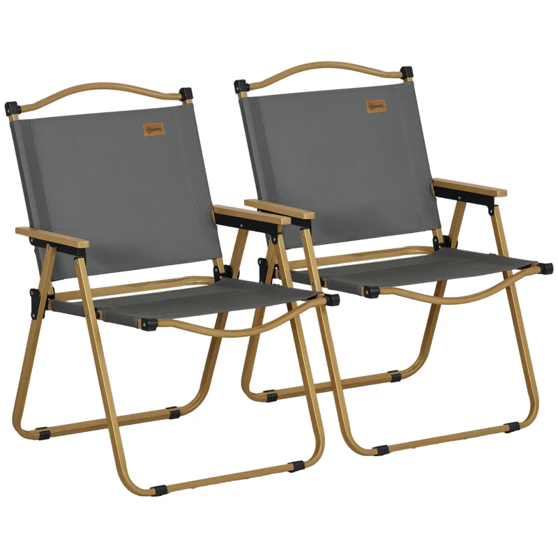 Outsunny Campingstoelen, 2 x Strandstoel, Opvouwbaar, Staal, In Houtlook, Donkergrijs