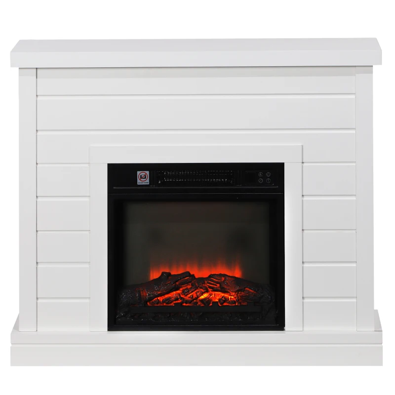 HOMCOM Chimenea Eléctrica 1800W con Efecto de Llama Mando a Distancia Temporizador Semanal para Sala 30 m² Blanco