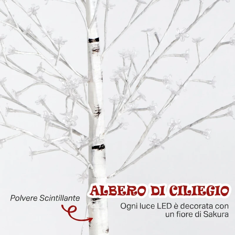 HOMCOM Albero Luminoso di Ciliegio con 120 Luci LED Alto 150 cm e 3 Livelli di Luminosità per Interni ed Esterni, Bianco