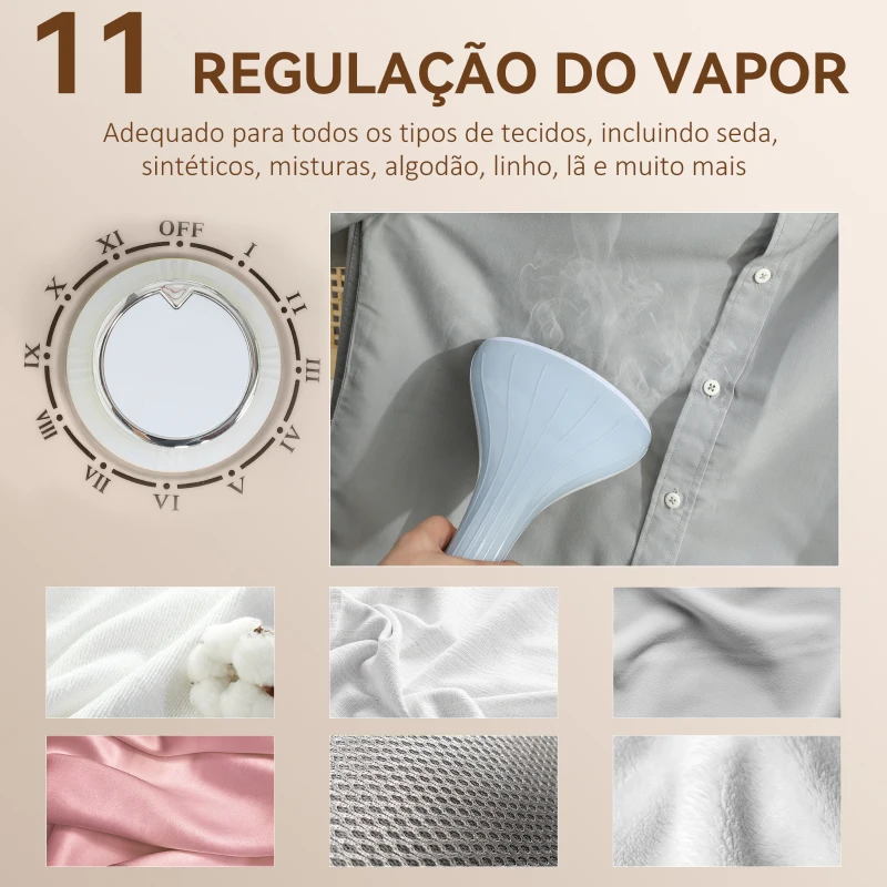 HOMCOM Ferro de Engomar a Vapor 1800W Temperatura Ajustável 11 Níveis Depósito de 2 L Aquecimento em 38s 35x25x47-118,5 cm Amarelo