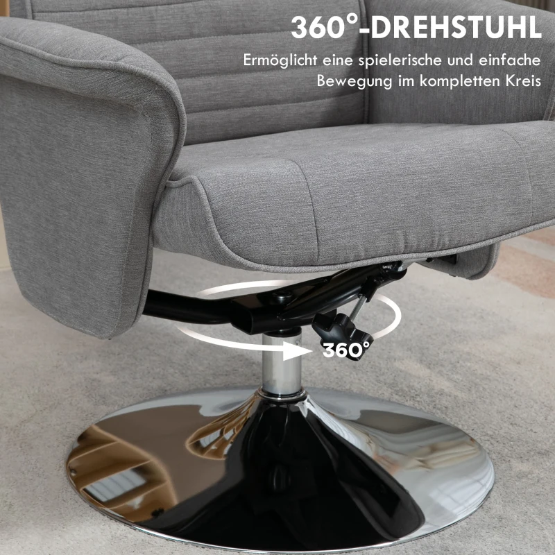 HOMCOM Relaxstoel met Voetenbank, Draaibaar, Kantelbare Rugleuning, Belastbaar tot 150 kg, 69 x 71 x 104 cm, Grijs