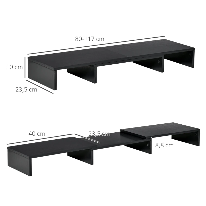 Vinsetto Soporte Elevador para Monitores de Madera Ajustable en Longitud y Ángulo para 2 Pantallas de Ordenador Portátil 80-117x23,5x10 cm Negro