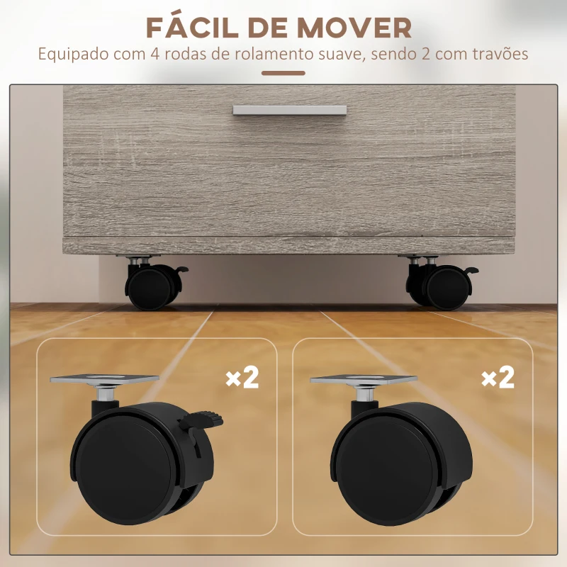 Vinsetto Bloco de Gavetas com 3 Gavetas Bloco de Gavetas de Escritório com Rodas Fechadura 2 Chaves Arquivado 40x40x61,5 cm Cinzento