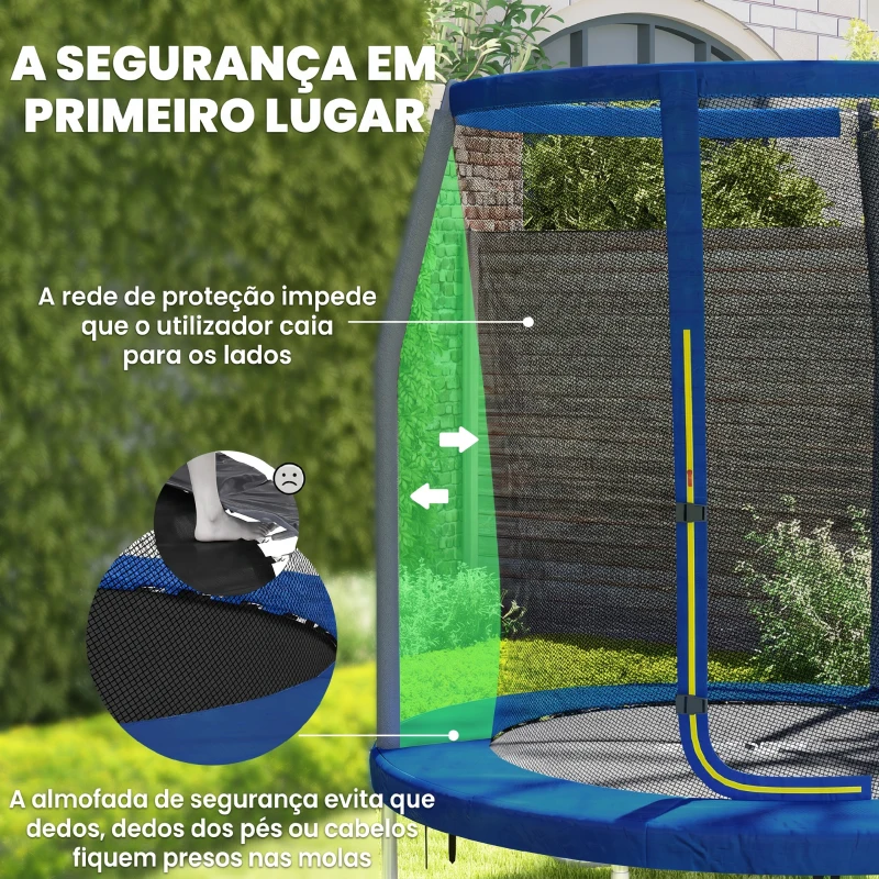 SPORTNOW Trampolim Infantil Ø183 cm, para Crianças com Rede de Segurança Barras Acolchoadas Capa de Segurança e Estrutura de Aço Azul