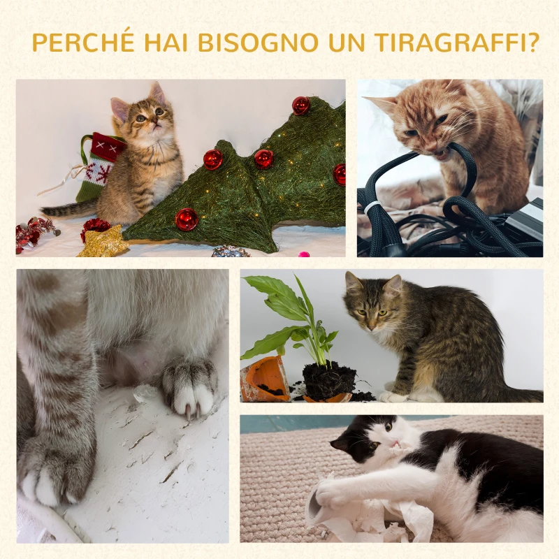 PawHut Albero Tiragraffi per Gatti a 3 Livelli con Trespoli, Casetta e Pallina Appesa, Albero per Gatti in Legno, Sisal e Peluche, 48x48x104 cm, Grigio