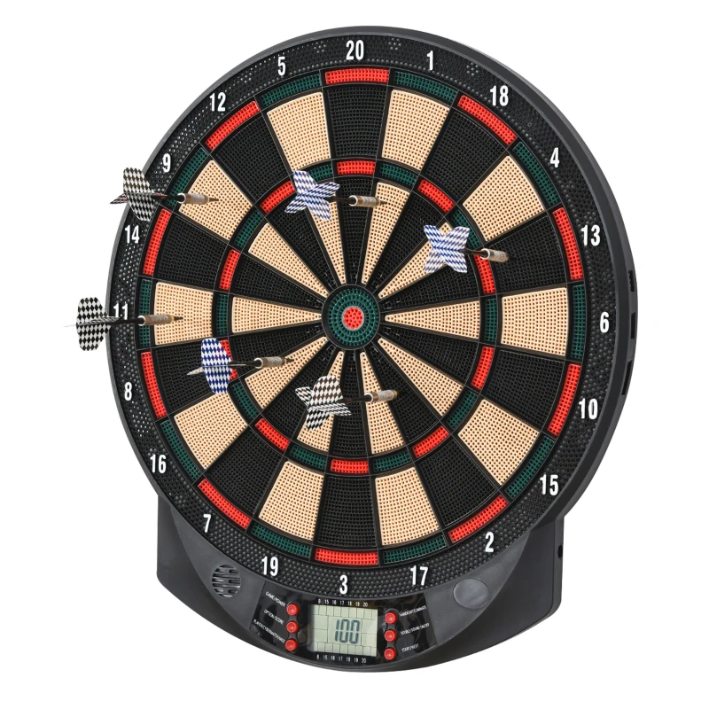 HOMCOM Alvo Eletrónico com 6 Dardos e 30 Pontas, Ecrã LCD, 26 Jogos e 185 Variações, para 8 Jogadores