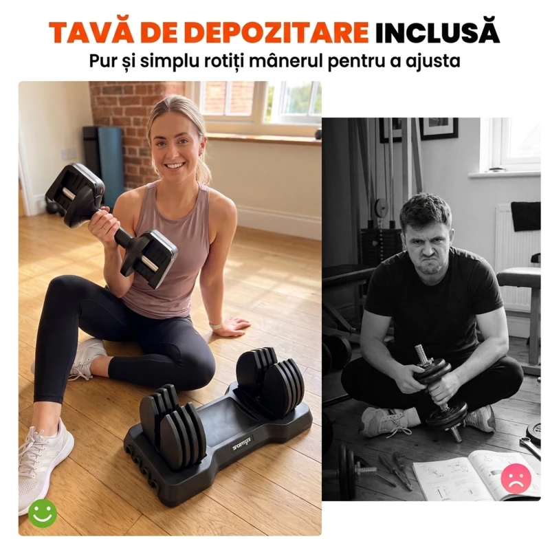 SPORTNOW Set Gantere Reglabile 5 în 1 cu Sistem de Eliberare Rapidă 11 kg Negru