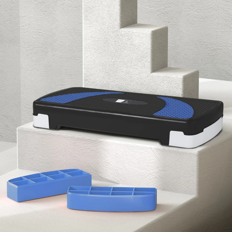 Stepper Fitness Aerobic - Aosom.fr x FFHandball - hauteur reglable surface antiderapante 80 x 31 x 20 cm noir bleu