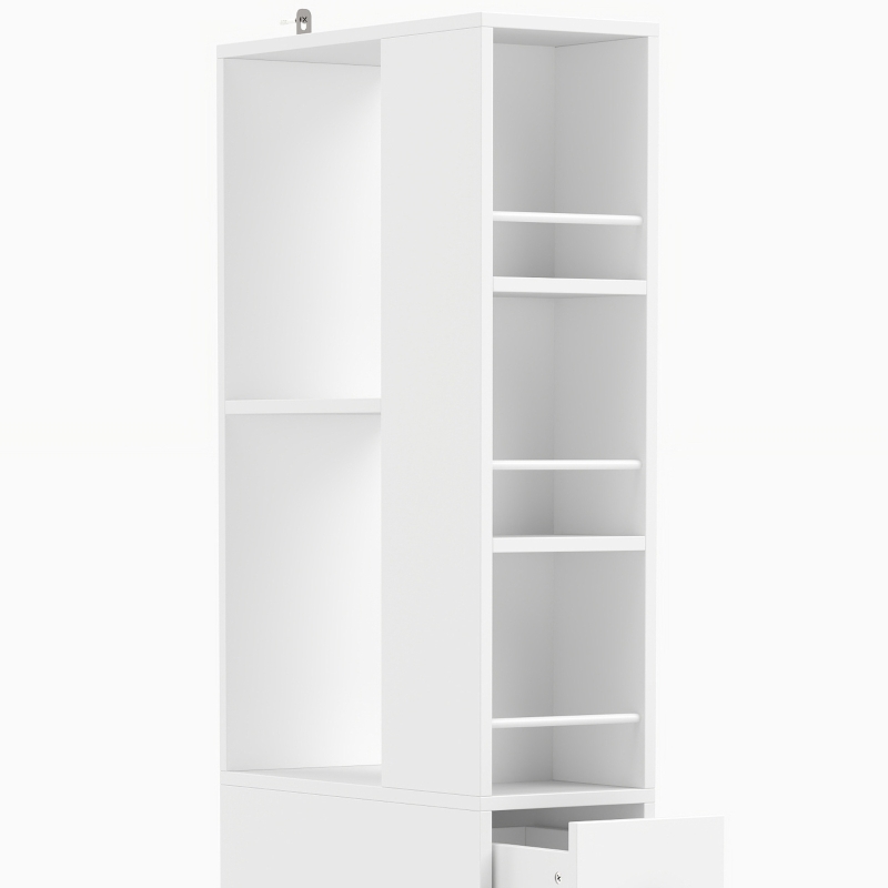 HOMCOM Smalle hoge badkamerkast, 135 cm badkamerkast met 2 lades, wit