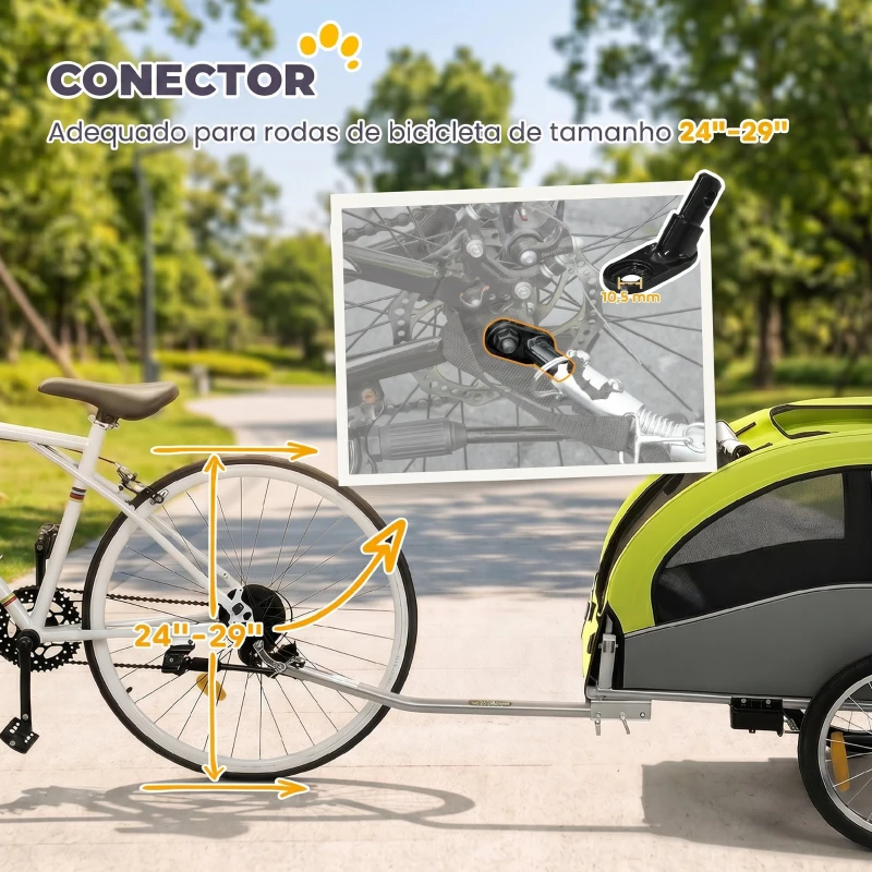 PawHut Reboque de Bicicleta para Cães 2 em 1 Carrinho para Cães de Porte Médio Dobrável com Suspensão Pneus Grandes Janelas Verde