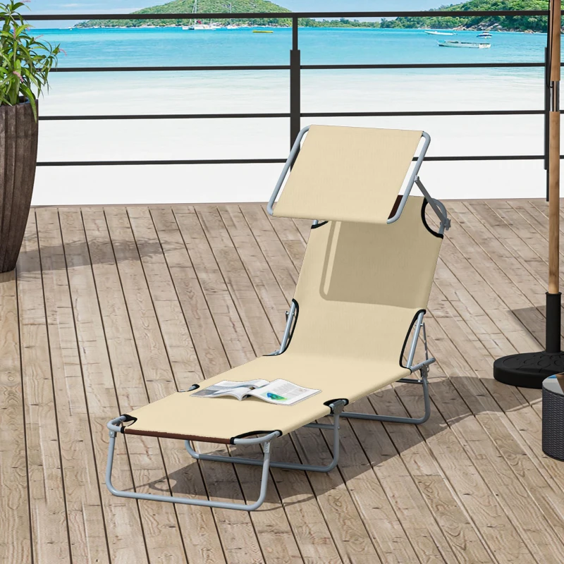 Outsunny Espreguiçadeira de Jardim Dobrável com Toldo Removível e Ajustável  e Encosto Ajustável 187x58x36 cm Bege