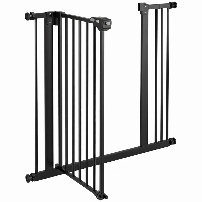 PawHut Barieră pentru Câini cu 2 Extensii și Lățime Reglabilă până la 100 cm, cu Închidere Automată, Negru