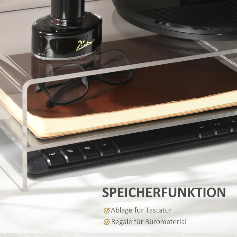 HOMCOM Monitorstandaard met toetsenbordvak, transparant, voor monitoren tot 24 inch, 2 niveaus, acryl, 50,8 x 19 x 12 cm