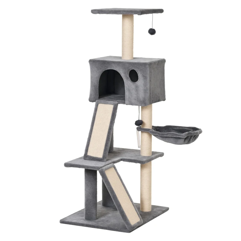 PawHut kattenkrabpaal met sisalpaal klimboom voor katten grijs