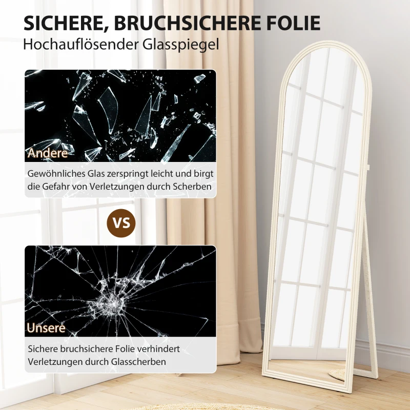 HOMCOM Volledige-lengte spiegel, 50 x 160 cm, vrijstaand, muurbevestiging, boogframe, wit