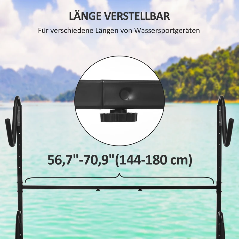 SPORTNOW Halterung für 2 Kajaks, Surfboards, Stand-Up-Paddles, Metallrahmen, breitenverstellbar 144-180 cm