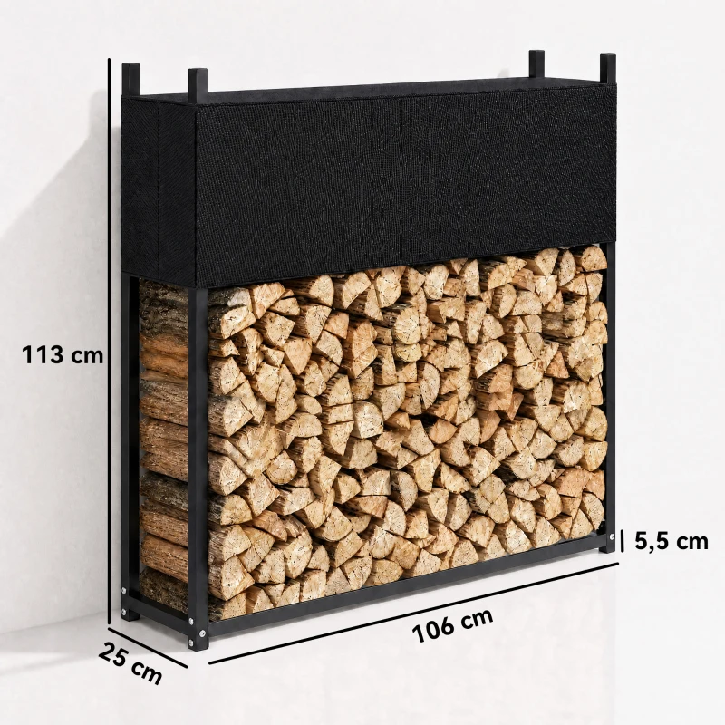 Outsunny Brandhoutrek 106 x 25 x 113 cm met 600D Oxford-hoes, stalen frame, tot 250 kg, zwart