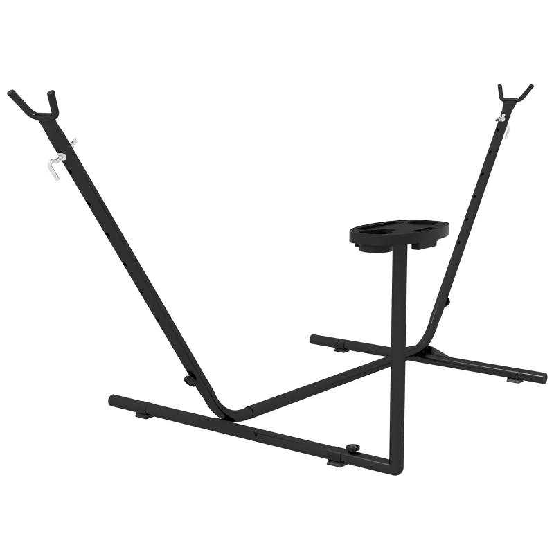 Outsunny Houten Hangmatstandaard, geschikt voor hangmatten tot 280 cm, Staal, 285L x 125B x 110H cm, Zwart