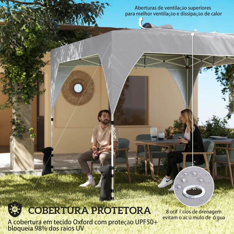 Outsunny Tenda Dobrável 3x3 m Pop-up Tenda de Jardim com Bloqueio Central UPF50+ Altura Ajustável 3 Níveis Bolsa de Transporte Cinza