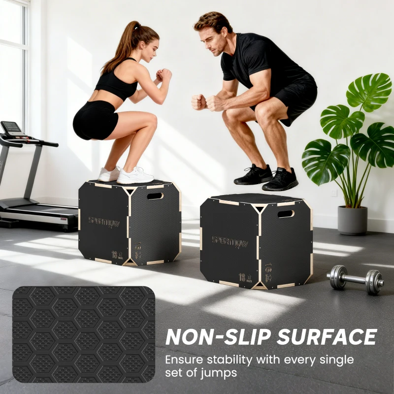 SPORTNOW Non-Slip Plyo Box, Corner-free Wooden Jump Box, 20"x18.9 x16.1"