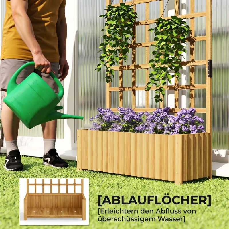 Outsunny Spalier mit Pflanzkasten Holz Blumenkasten mit Drainageloch Rankgitter 90 x 30 x 180 cm Naturholz