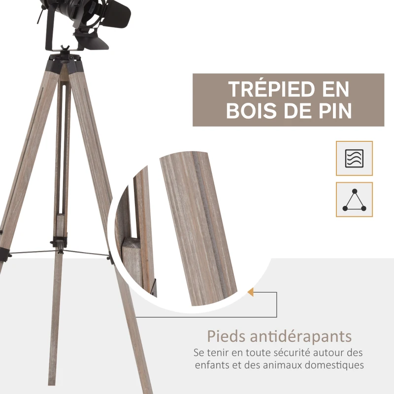 HOMCOM Lampadaire trépied style industriel hauteur réglable H100-140 cm noir